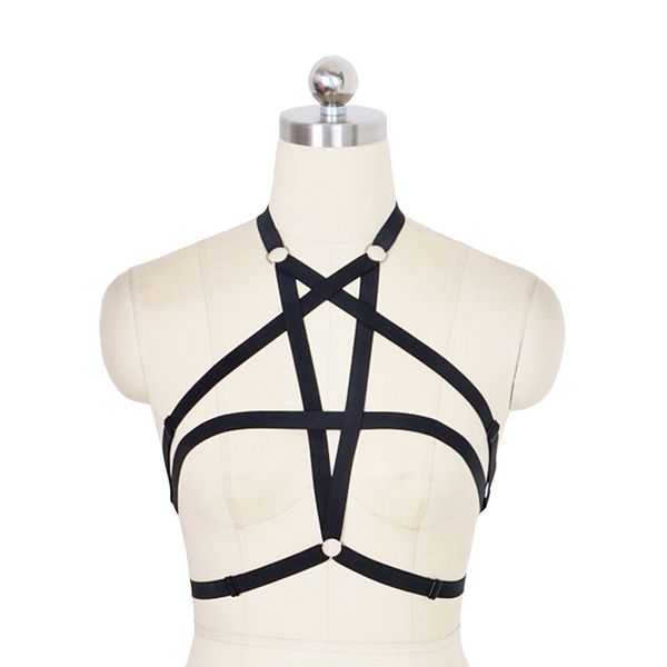 

bamboo dress hanging neck pentagonal bandage hollowed out dew milk fun harness underwear o0112, Black;white