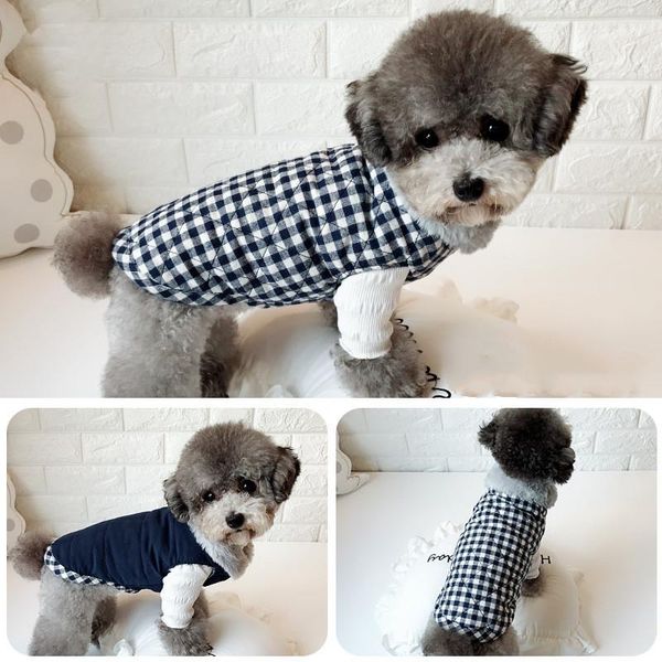 

dog apparel wear on both sides clothes for autumn and winter warm coats dresses styles two feet pet plaid jackets