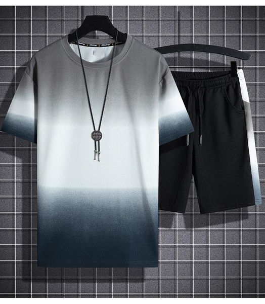 

men's tracksuits men set fashion 2 pcs casual sweat suit short sleeve t-shirt shorts sets male sportswear tracksuit 2021 summer sportsu, Gray