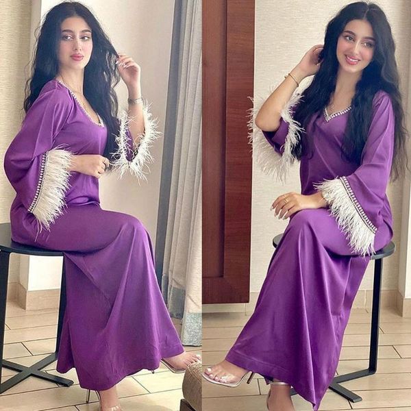 

ethnic clothing md abayas for women muslim fashion dubai turkey maxi dress tassel feather purple evening gowns 2021 caftan marocain djellaba, Red