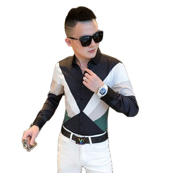 

men's casual shirts 2021 spring and autumn fashion simple color matching slim long-sleeved shirt men, White;black