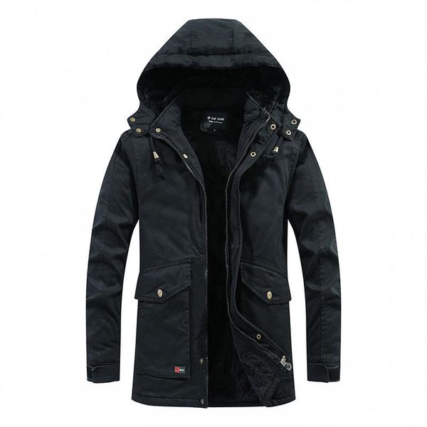 

men's down & parkas custom logo clothing coat plush velvet warm casual european style hooded thick solid color big pocket jacket, Black