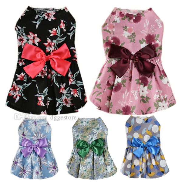 Vestido de verão para cães com impressão por sublimação de arco, roupas para cães, fita floral elegante, vestidos de princesa para animais de estimação, vestido de verão, saia para cachorro, para cães pequenos, atacado A308