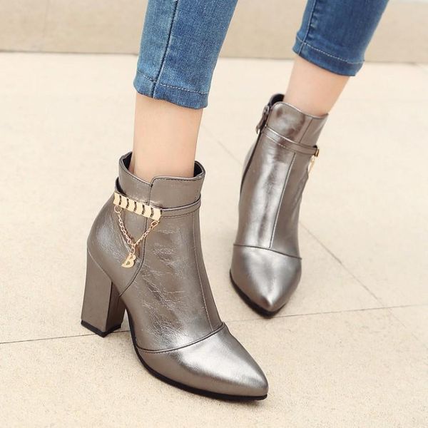 

boots big size 9 10 11-17 women shoes ankle for ladies woman winter metal trim side zipper, Black