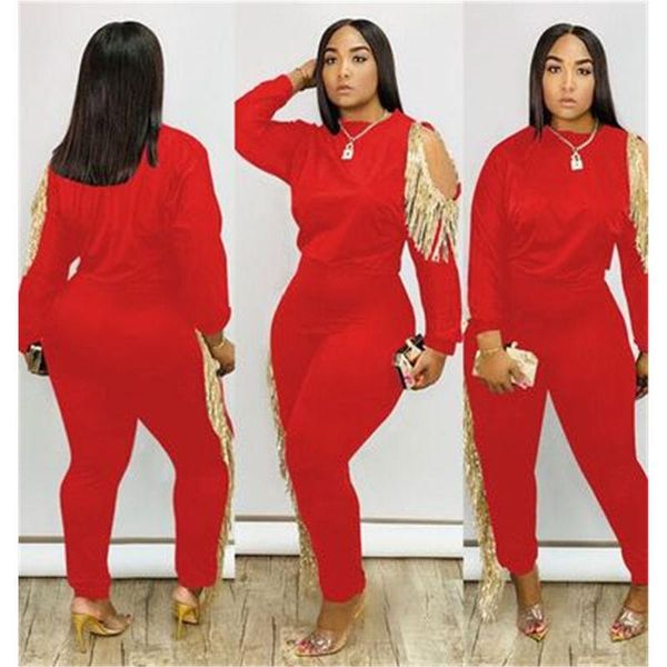 

womens fleece tassel tracksuits fashion trend long sleeve round neck pants suits designer female autumn elasticity casual 2pcs sets, Gray