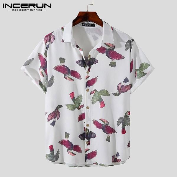 

men's casual shirts summer printing men hawaiian shirt streetwear lapel short sleeve camisas 2021 button vacation clothing s-3xl inceru, White;black