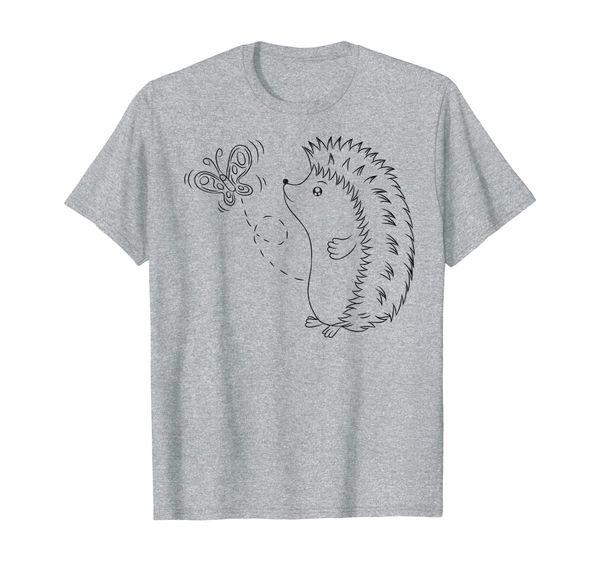 

cute hedgehog butterfly adorable sassy drawing art print t-shirt, White;black