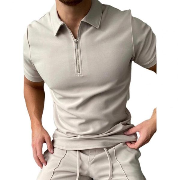 

men's casual shirts men turn-down collar solid color zipper short sleeve shirt streetwear for daily wear office, White;black