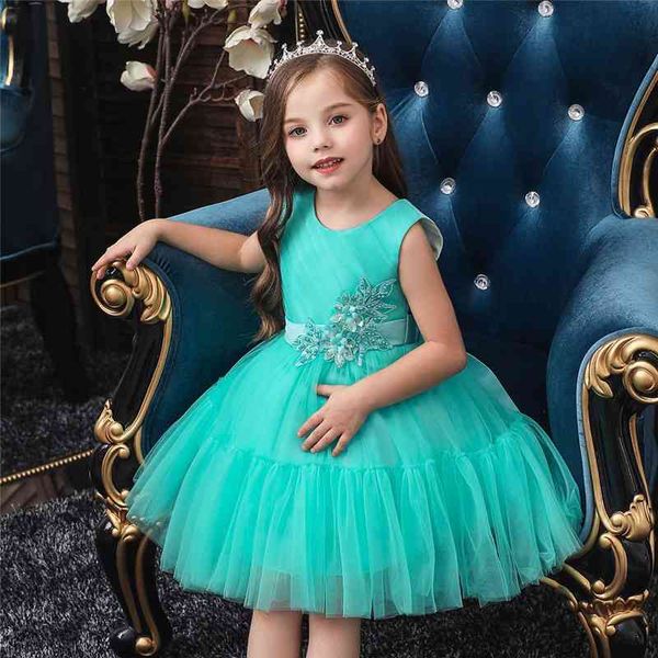 Flor bebê fantasia casamento pequeno vestido festa de princesa para menina laço tutu crianças roupas crianças vestidos 210317