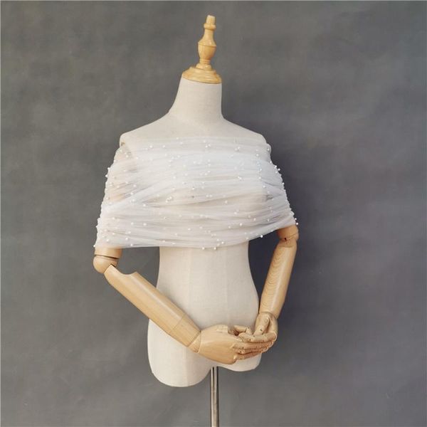 

wraps & jackets sheer bolero jacket pearl beaded shawl ruched wedding wrap elegant women shrug lace up back, White