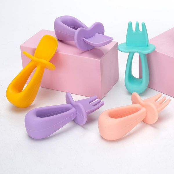

cups, dishes & utensils baby training fork spoon set born feeidng soup candy colors kid supplement fruit safety pp material tableware
