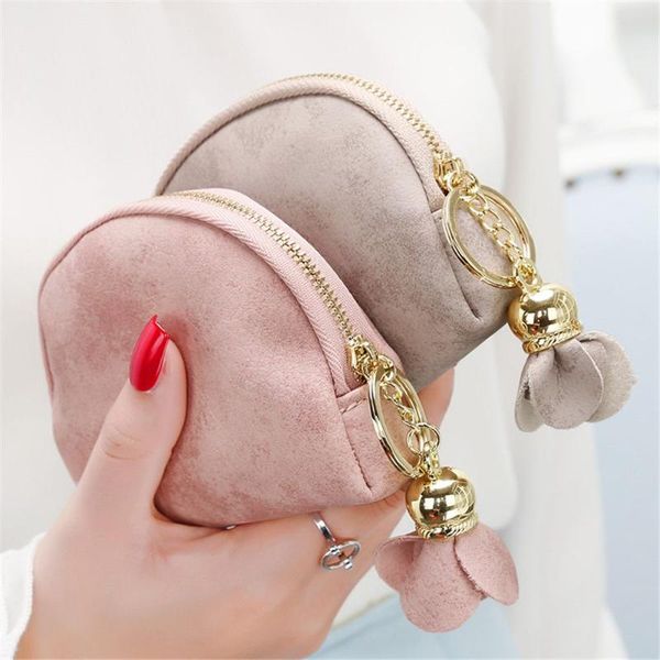 

coin purses women leather small bling wallet flower pendant portable zipper card holder clutch money bags mini key chain, Red;black