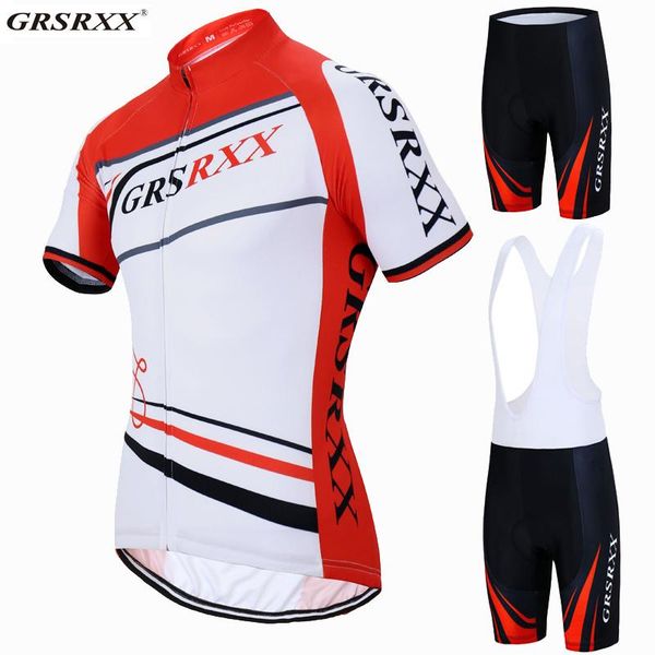 

racing sets grsrxx cycling set men pro bicycle team short sleeve shirts males' jersey summer breathable clothing, Black;blue