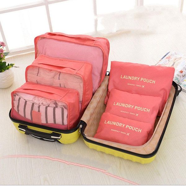 

storage bags 6pcs/set family trip bag oxford cloth mesh outdoor clothing luggage packages organizer underwear handbag with zipper