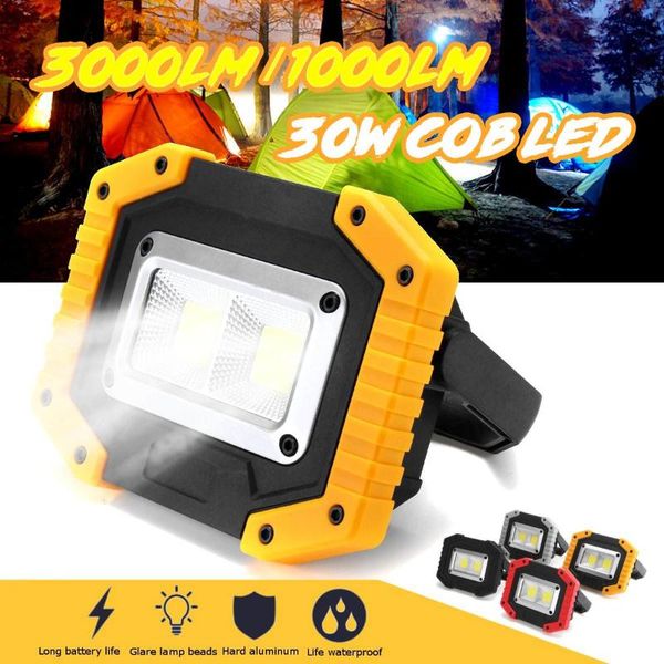 

floodlights 30w 2 cob led portable spotlight rechargeable outdoor working light hunting camping lamp floodlight searchlight 18650 battery