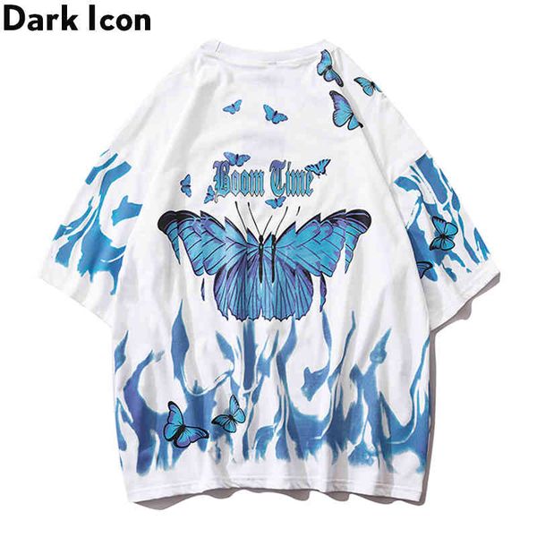

factoryem4b fashion dark icon t-shirt flame butterfly men street 2020 summer crew neck men's tshirt hip hop tee shirts 100, White;black
