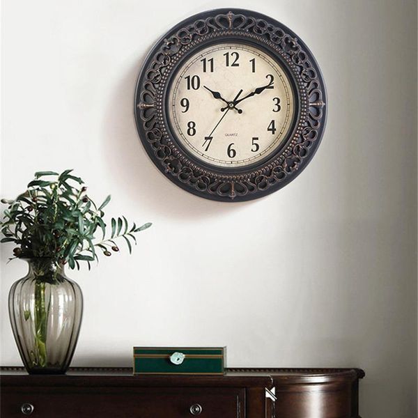 

nordic retro wall clock vintage 10 inch 3d round antique style pattern furniture creative reloj de pared living room bedroom clocks