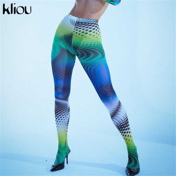 

kliou gorgeous print foot pants women high street biker sheath body-shaping medium waist elastic female streetwear trousers 211218, Black
