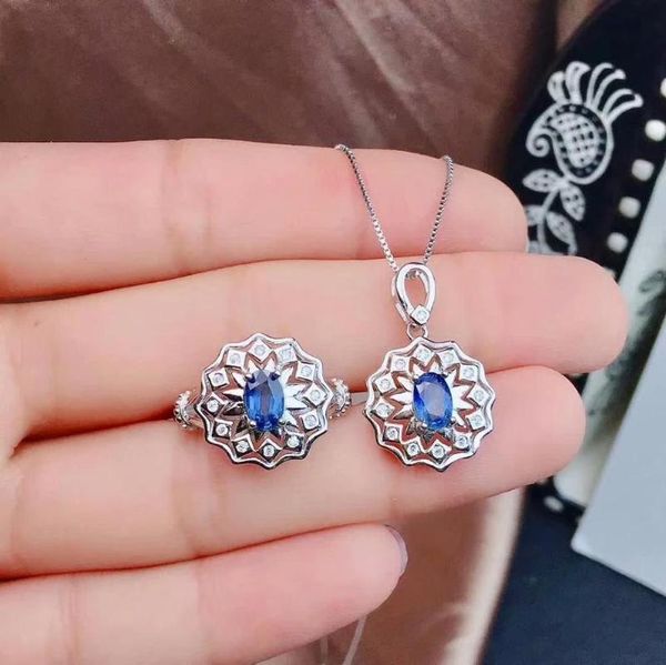 

shilovem 925 sterling silver real natural sapphire rings pendants fine jewelry women wedding open send necklace jctz040688agl bracelet, earr, Black