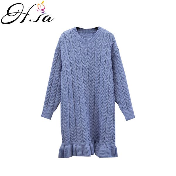 H.SA Puxar Femme Hiver Mulheres Camisola de Inverno Vestidos Torcidos Loose Reta Azul Malha Longa Camisolas Roupa Feminino 210417