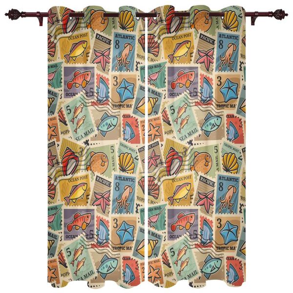 

polyester translucent curtains marine life stamp pattern luxury for living room kitchen bedroom windows curtain & drapes