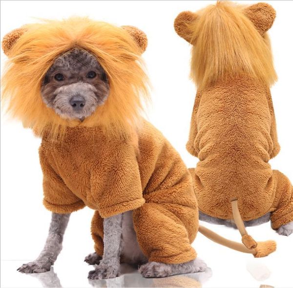 

dog apparel pet dogs clothes winter warm four-legged flannel costume golden lion cosplay for chihuahua puppy