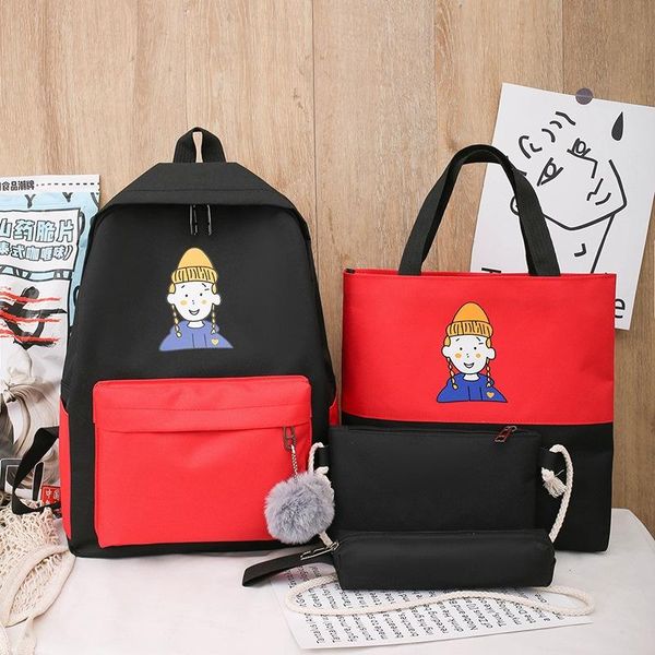 

backpack canvas high school female japanese four-piece trend ins simple junior student bag backpacks
