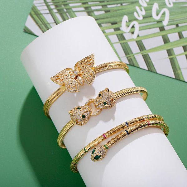 

bangle 2021 fashion adjustable zircon leopard head bow bilezik opening bracelet women jewelry luxury gift mujer pulseras, Black