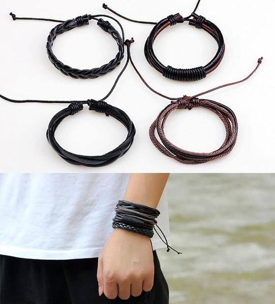 

link, chain 4pcs / set vintage multilayer for men helm wood charm tribal ethnic braided leather, Black