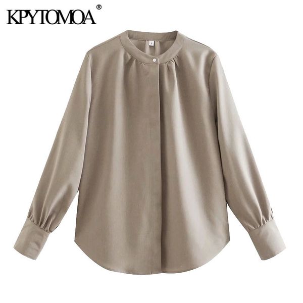 

women 1 fashion button-up loose blouses vintage stand collar long sleeve female shirts blusas chic 210416, White