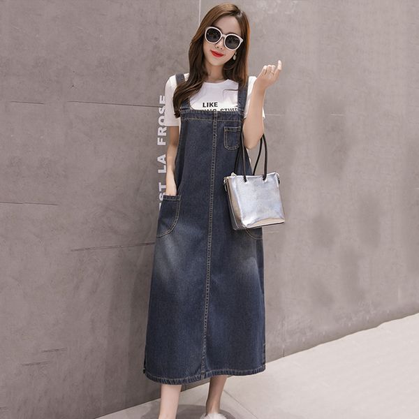 

s-5xl summer plus size jeans dress women suspenders denim dresses female overalls 2021 korean casual long sundress robe femme, Black;gray