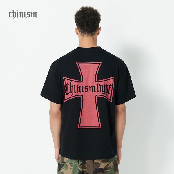 

chinism 2021ss ch back cross print short sleeve t-shirt men's loose and simple trend 5-sleeve, White;black
