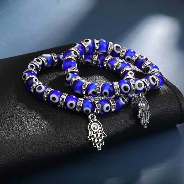 Hand Evil Blue Eye Charms Strang Armbänder Armreifen Perlen Türkische Pulseras Für Frauen Schmuck Großhandel