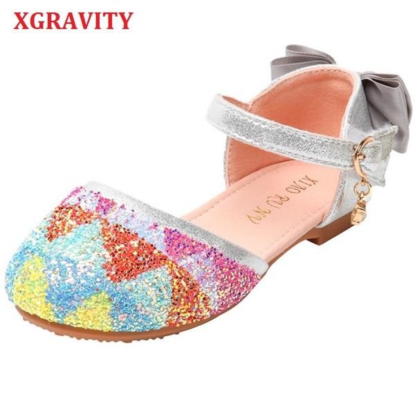 

sandals princess kids leather shoes for girls candy color casual glitter children soft dance performance v016, Black;red