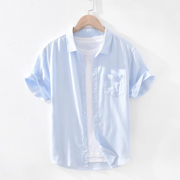 

men's casual shirts men summer fashion cotton linen short sleeve pocket businessmen square collar japan style thin basic simple, White;black