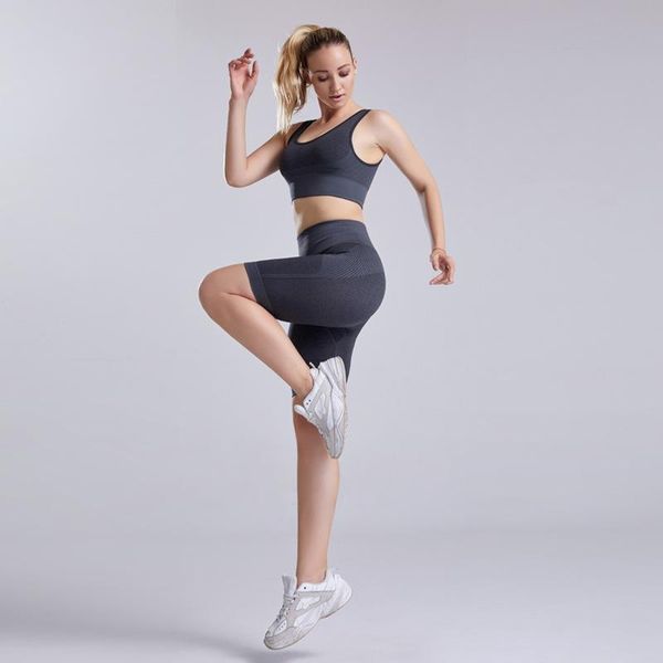 

yoga outfit women set cycling shorts gym clothing sports bra sets 2 pieces sport tights high waist short pants sportswear female suit