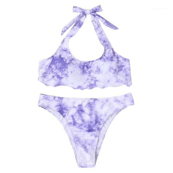 

women's swimwear bikinis set womens purple bikini tie-dye printed swimsuit lace two piece de playa traje baÃ±o, White;black