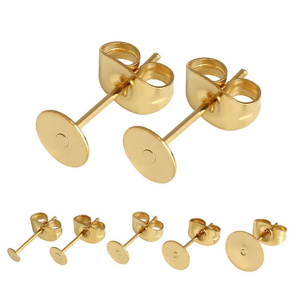 

gold plated flat bottom ear pin ear studs diy earrings supplies jewelry findings set copper material accessories, Golden;silver