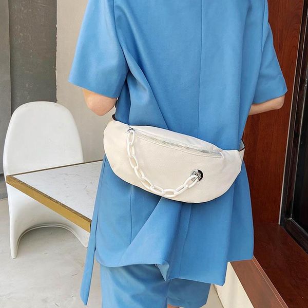 

woman waist bag fashion chain shoulder leather chest pack summer female hip bags solid phone