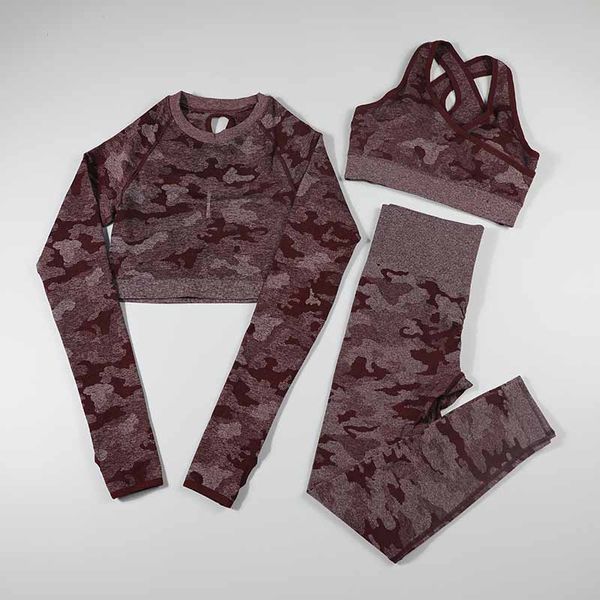 

2021 new women yoga sport suit seamless sports bra set 3 piece long sleeve fitness sportswear female spring gym workout clothes, White;red