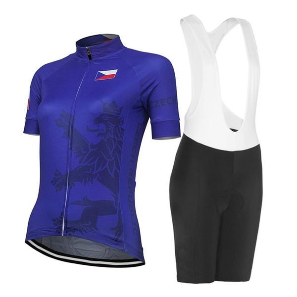 

czech republic women's short sleeve cycling jersey sets breathable bib gel pad pro team bicycle mtb sports bike clothing racing, Black;blue
