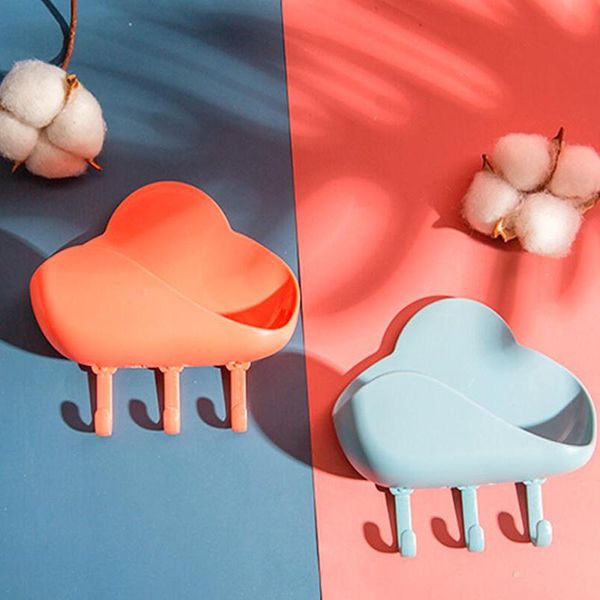 

soap dishes cloud shaped holder 1pcs plastic sink sponge drain box with three wall hanging hook cleaning brush case bathroom supplies