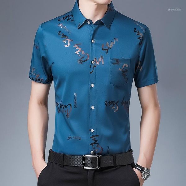 

men's dress shirts short sleeve shirt business leisure middle aged gilded printing inch summer, White;black