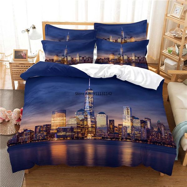 

bedding sets modern famous city landscape digital printing home textile 3d fashion design decoration 2-3
