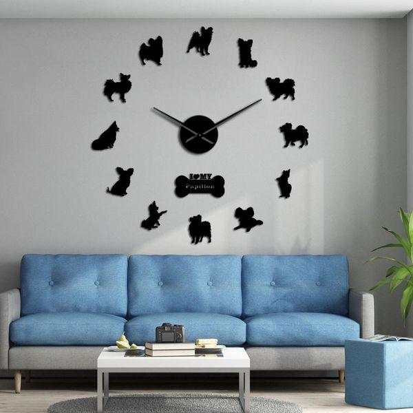 

frameless wall watch large modern clock spaniel papillon dog sticker housewarming gift for owners clocks