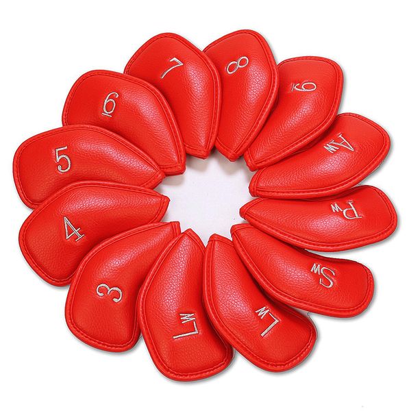 

12pcs / set red pure pu leather golf club irons headcover covers