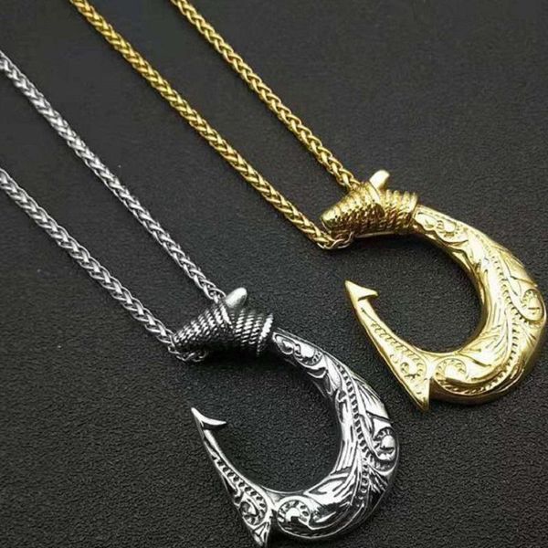 

pendant necklaces titanium steel viking fishhook necklace, Silver