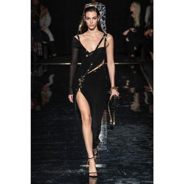 

casual dresses 2021 women summer dress one shoulder straps hollow out ruched ankle long bandage elegant celebrity party, Black;gray
