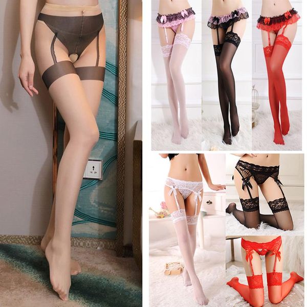 

socks & hosiery garter belt suspenders stockings for women shiny rhinestone mesh fishnet lingerie thigh high over knee pantyhose, Black;white