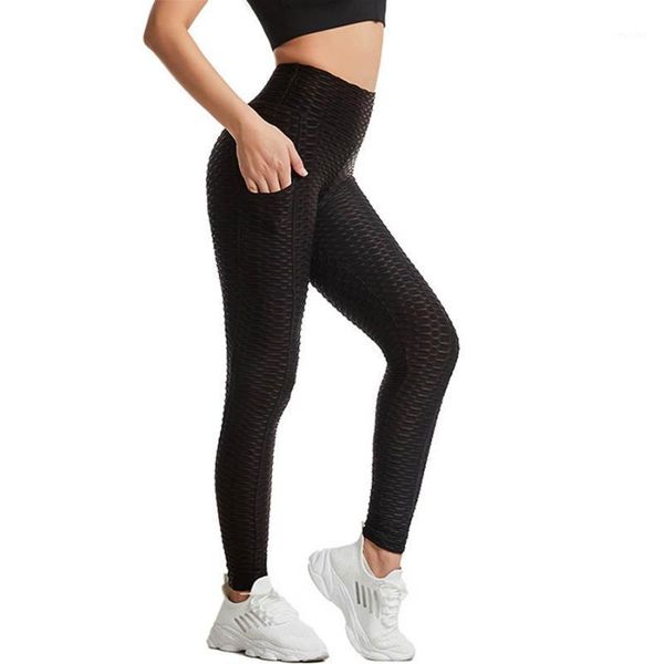 

yoga outfit bubble textured anti-cellulite push up scrunch leggings side pockets workout clothes for women high waist bulift gym clothing